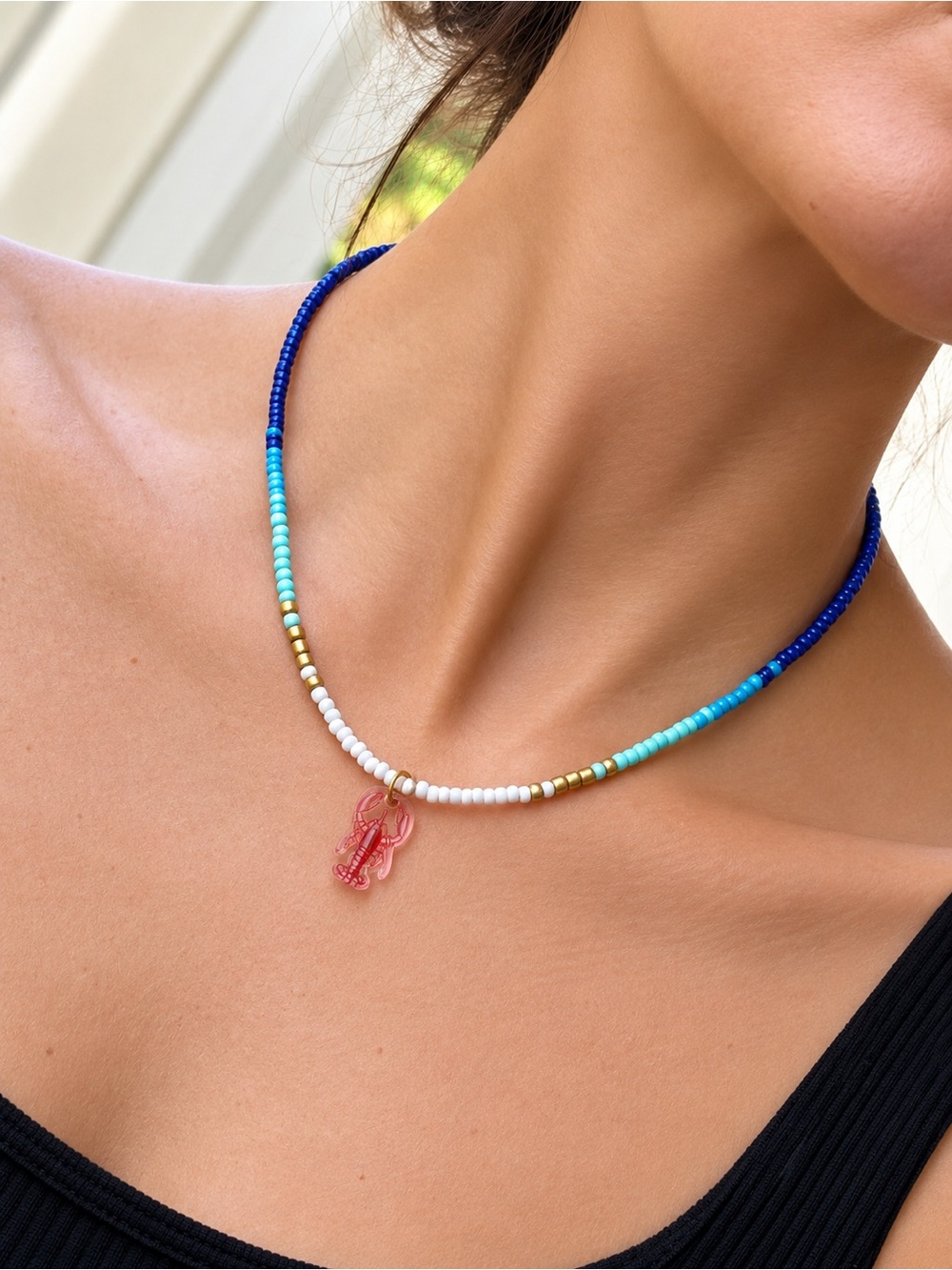 Multicolor Beaded Necklace with Pink Charm